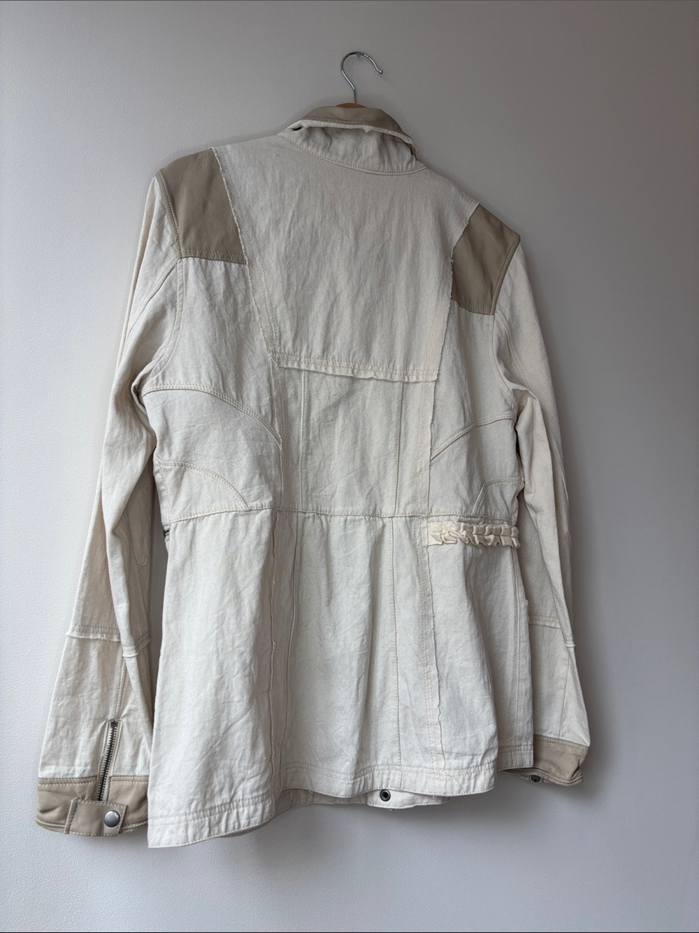 Cream Tan Patchwork Leather Trim Utility Jacket - Picture 8 of 9